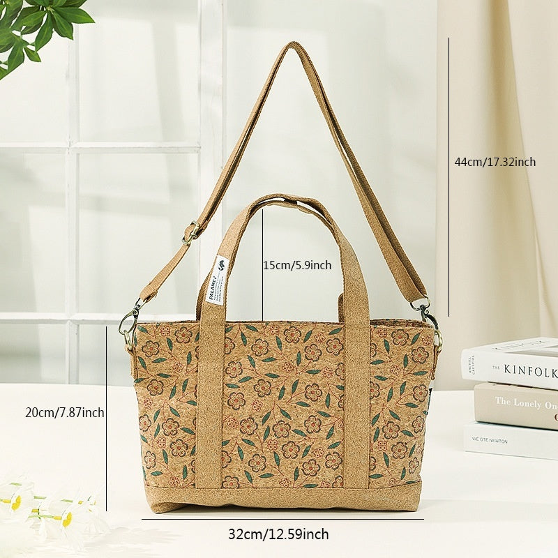 Eco-Friendly Cork Crossbody Tote – Floral & Boho Print Bag