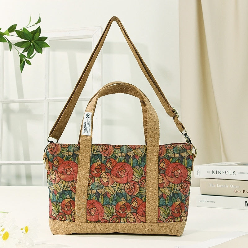 Eco-Friendly Cork Crossbody Tote – Floral & Boho Print Bag