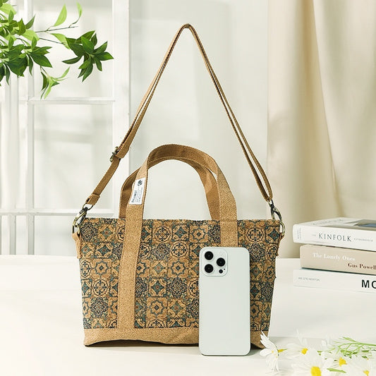 Eco-Friendly Cork Crossbody Tote – Floral & Boho Print Bag