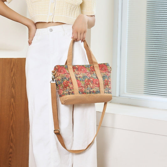 Eco-Friendly Cork Crossbody Tote – Floral & Boho Print Bag